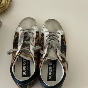 golden goose leapord print calf hair leather and suede sneakers SIZE 35